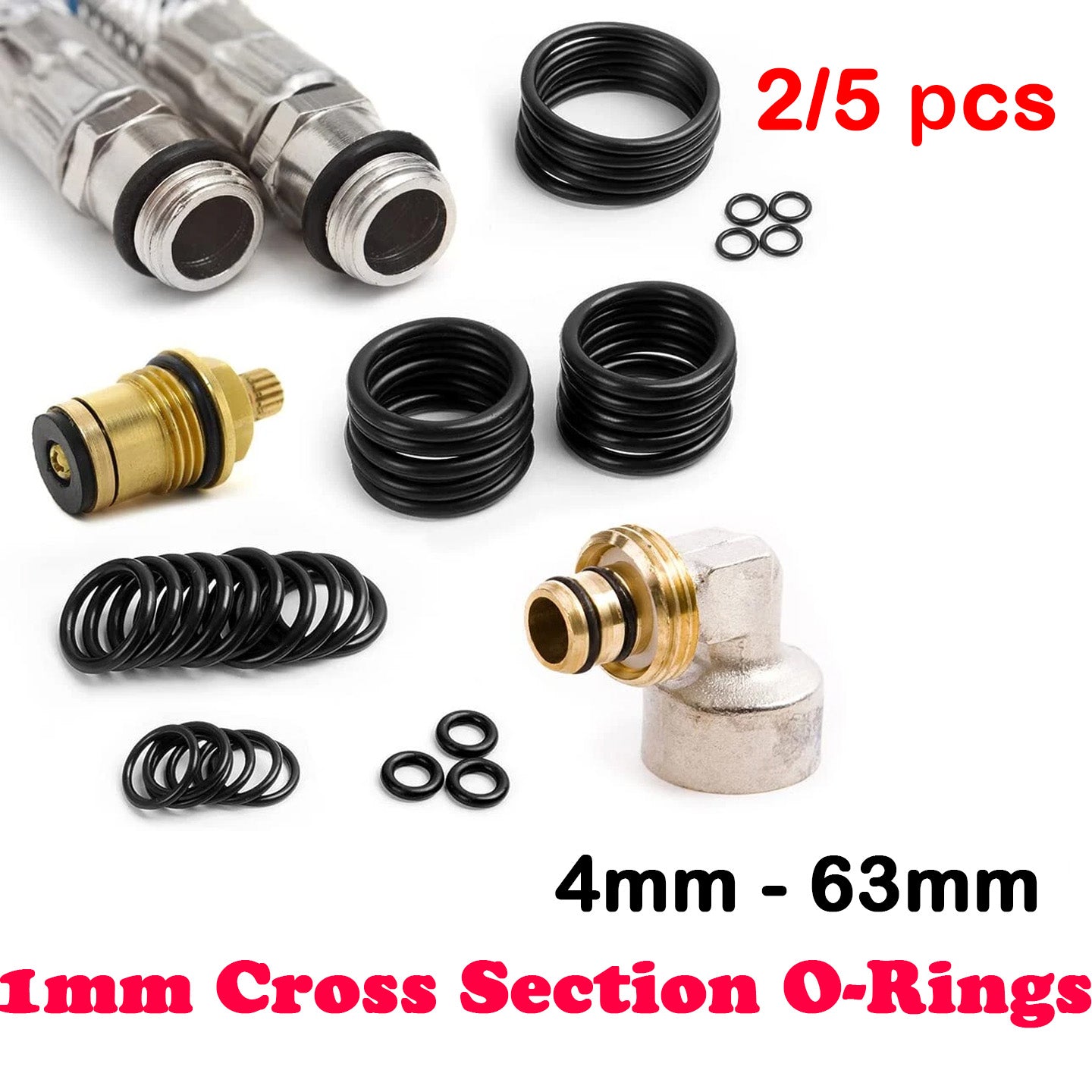 2/5PCS 1mm Cross Section O-Rings NBR Nitrile Rubber 4mm - 63mm OD Oil Resistant Seals