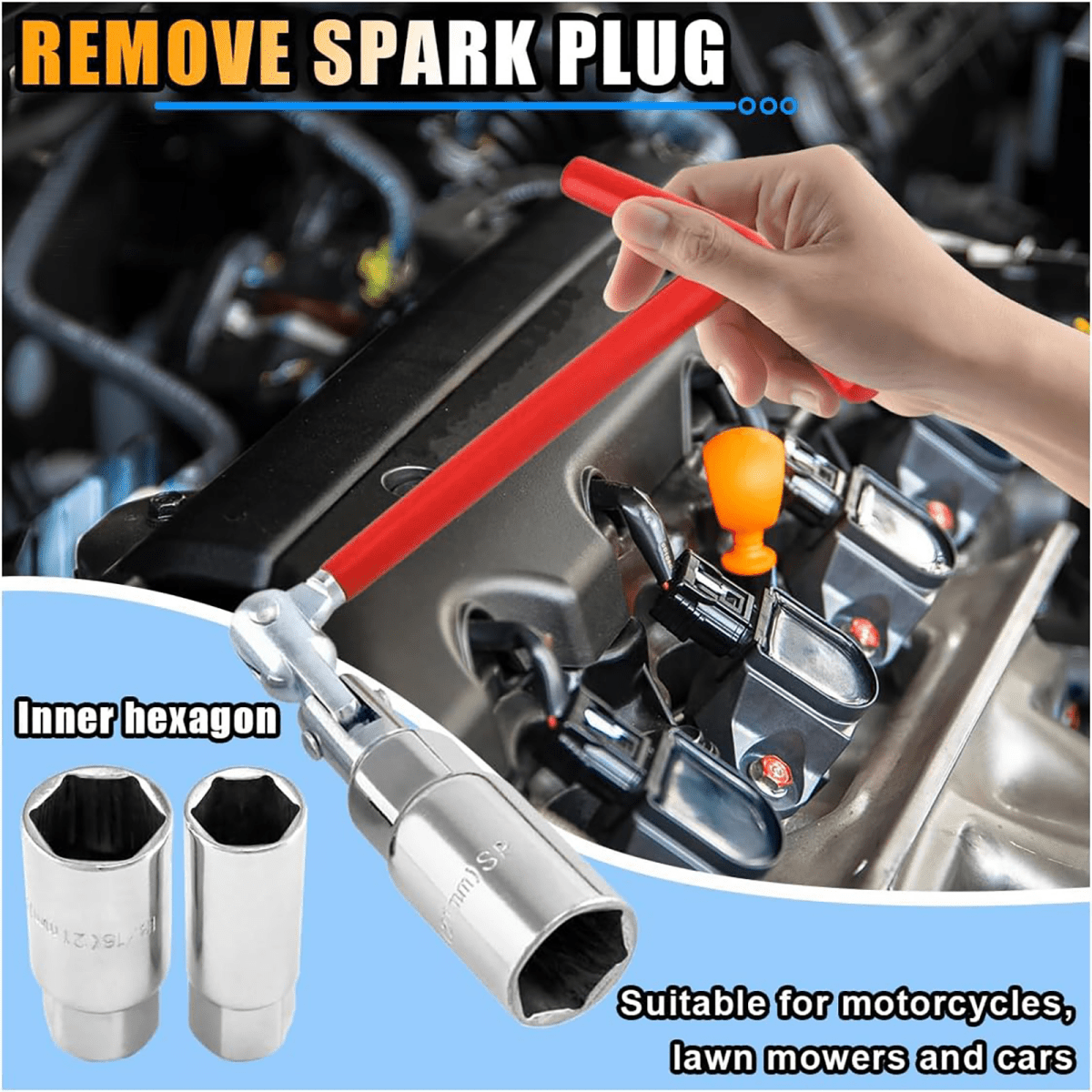 3Pcs Spark Plug Removal Tool 16 21mm T - Handle Flexible Spanner Socket Wrench Set - HomeDIYer