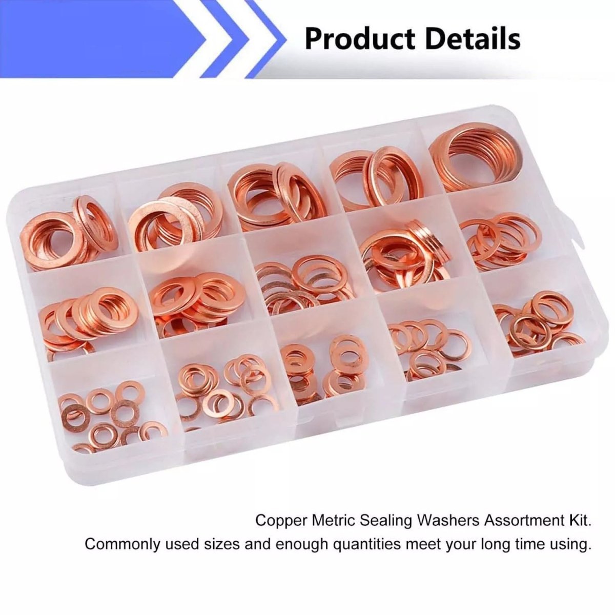 150 PCS Copper Crush Washer Gasket Set Flat O Ring Seal Assortment Kit M5 to M22 - HomeDIYer