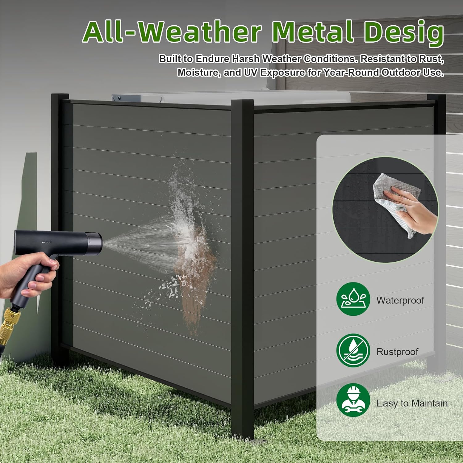 50 x 50 Inch Outdoor Metal Privacy Screen 2 Panel Set — AC Fence, Trash Can Enclosure, Black