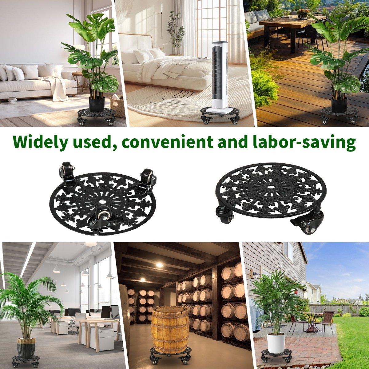 Rolling Plant Stand with Wheels,2pcs 11in Heavy Duty Metal Plant Caddy with Wheels,Load Capacity 330 lbs,Black - HomeDIYer