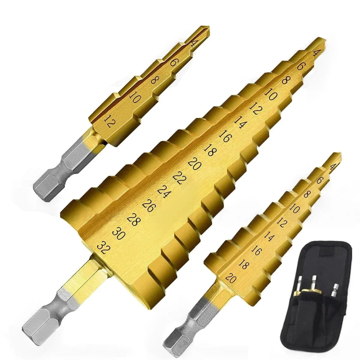 3-teiliges Spiral-Stufen-Kegelbohrer-Set HSS 1/4 Zoll Sechskantschaft-Lochbohrer für Metall Holz