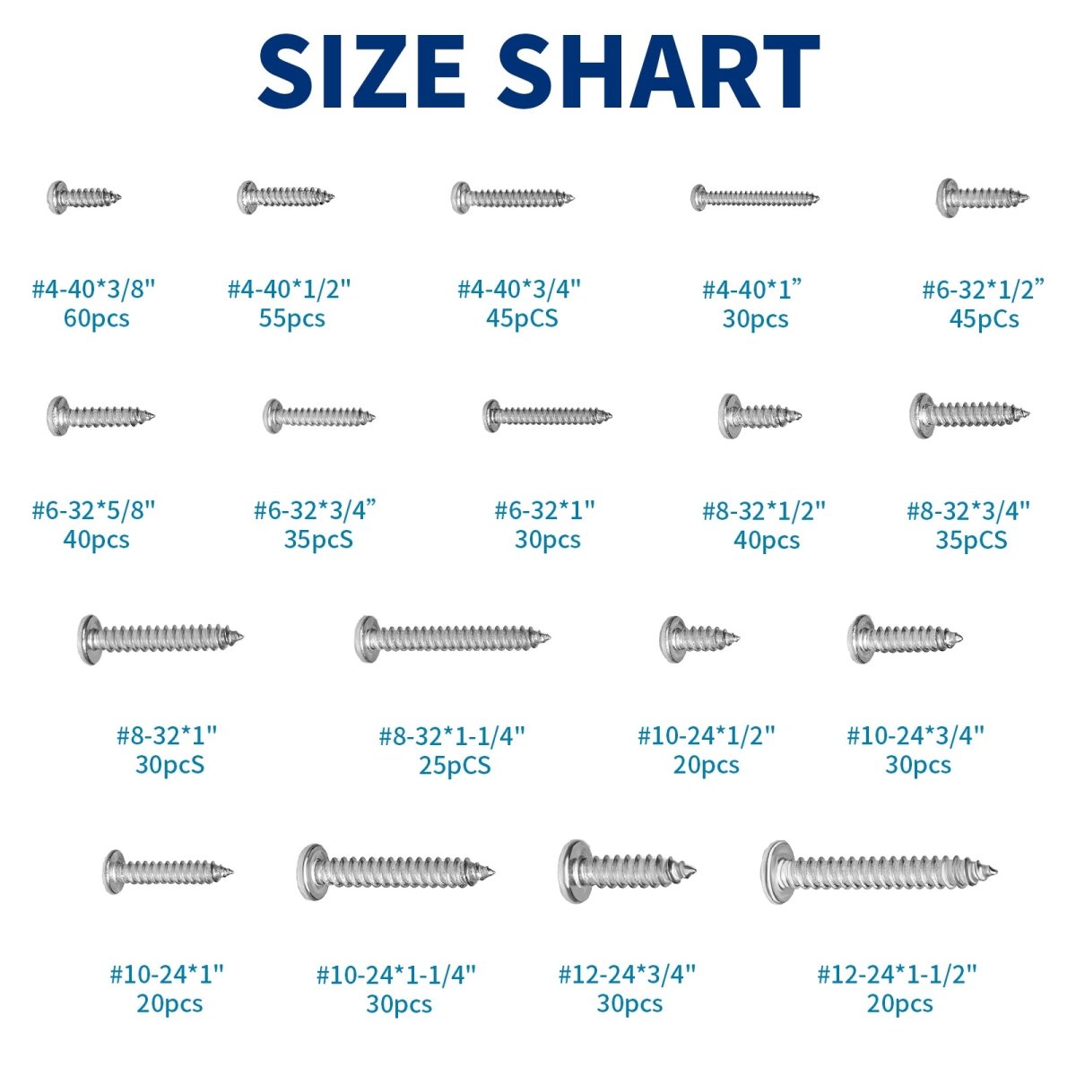 620Pcs Stainless Steel Pan Head Tapping Self Wood Screws Assortment Set - HomeDIYer