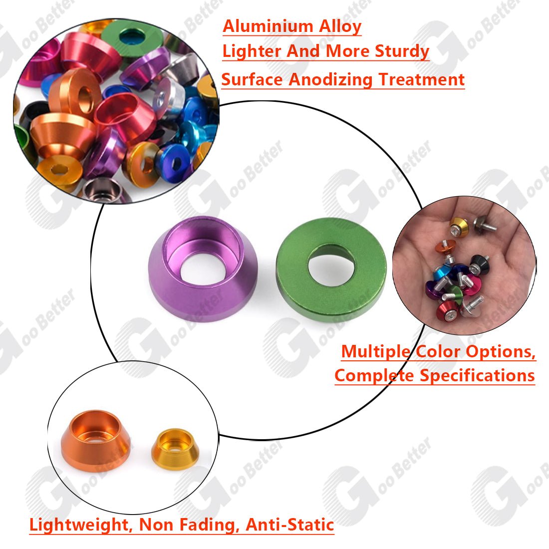 M2 M2.5 M3 M4 M5 M6 M8 Colours Load Spreading Cone Washers Anodised Aluminium - HomeDIYer