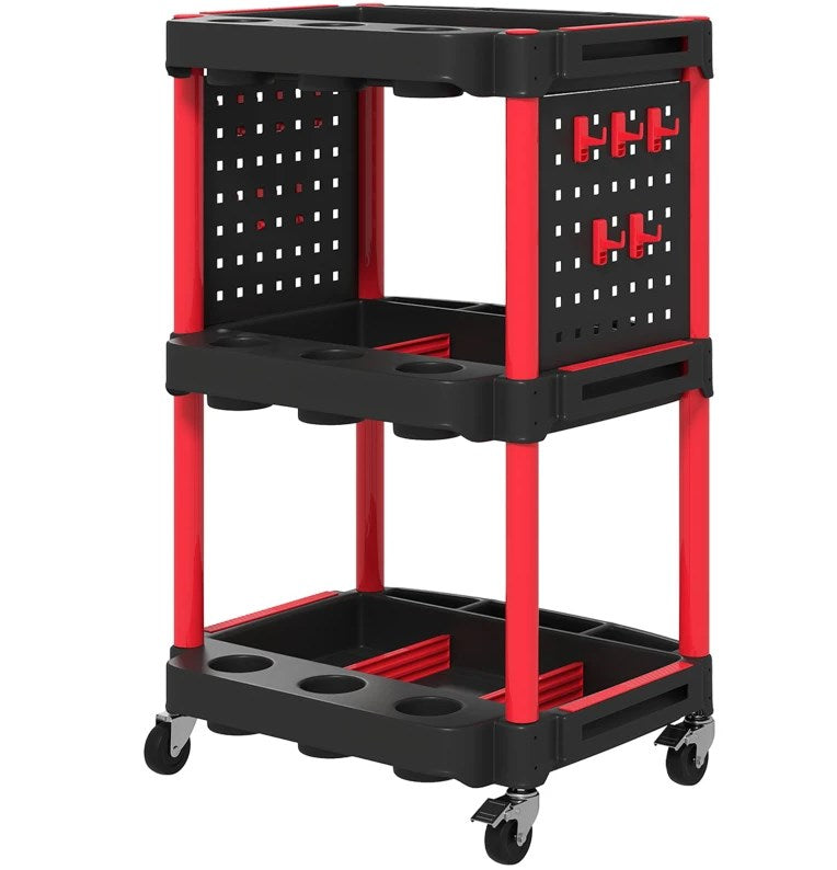 Capacity Plastic Utility Cart,3-Tier Rolling Tool Cart with Side Shelves for Garage, Workshop
