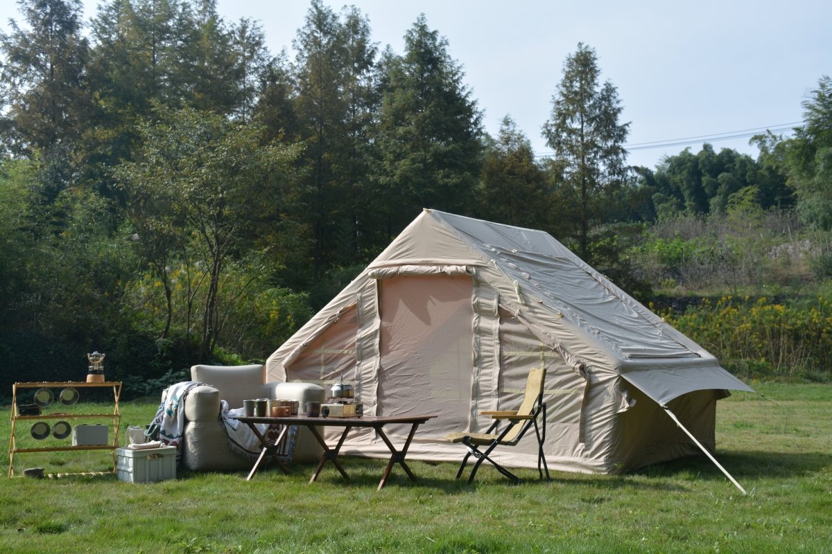 Inflatable Camping Tent Easy Setup 4 Season Glamping Tent with High Performance Inflatable Structure 4 - 6 Persons Waterproof Windproof Outdoor Self - Supporting Blow up Tent Air Tent Portable House Beige - HomeDIYer
