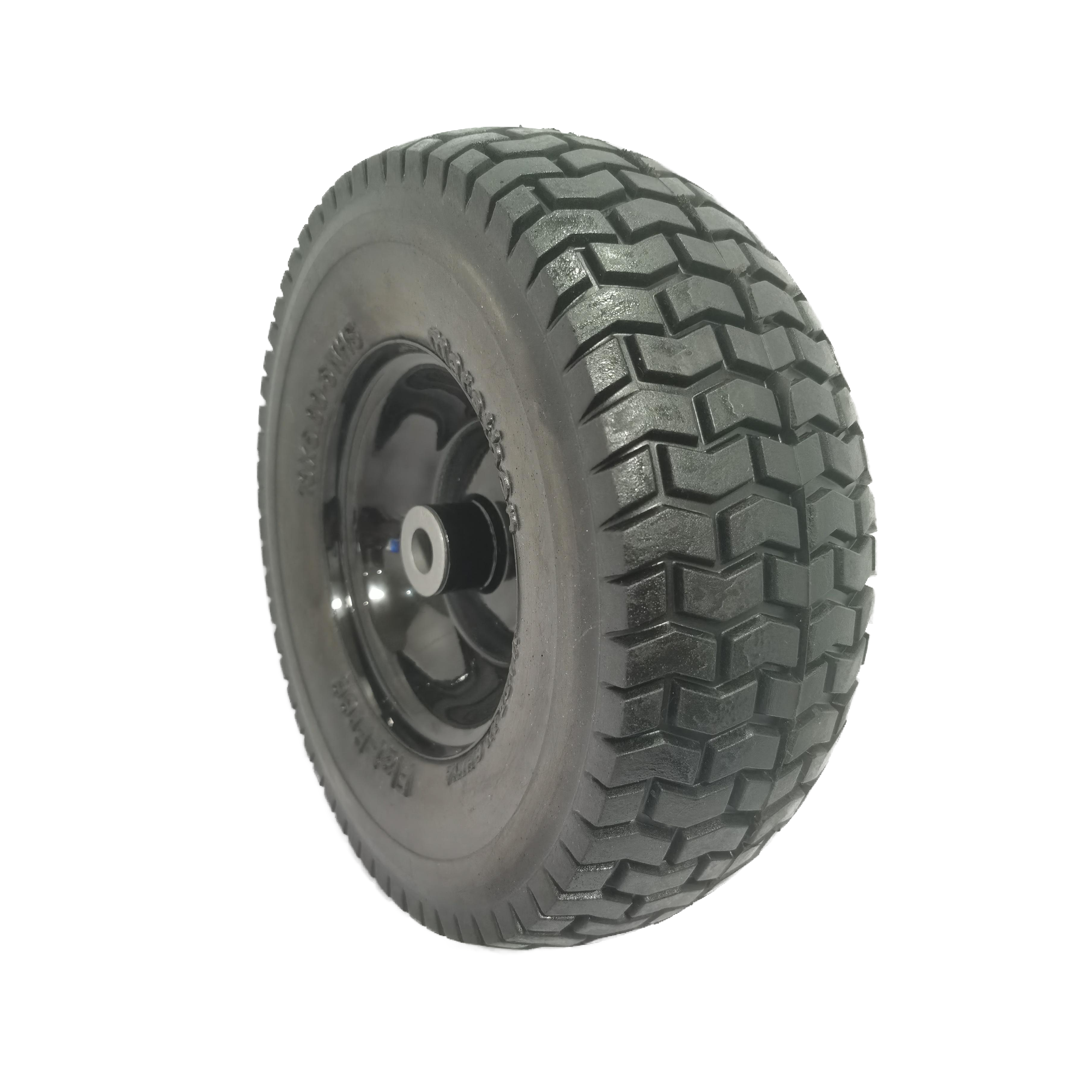 (4-Pack) 13x5.00-6 Flat Free Tire and Wheel Assemblies – Solid Rubber, 3" Centered Hub, 3/4" Bushings, 440 lb Capacity