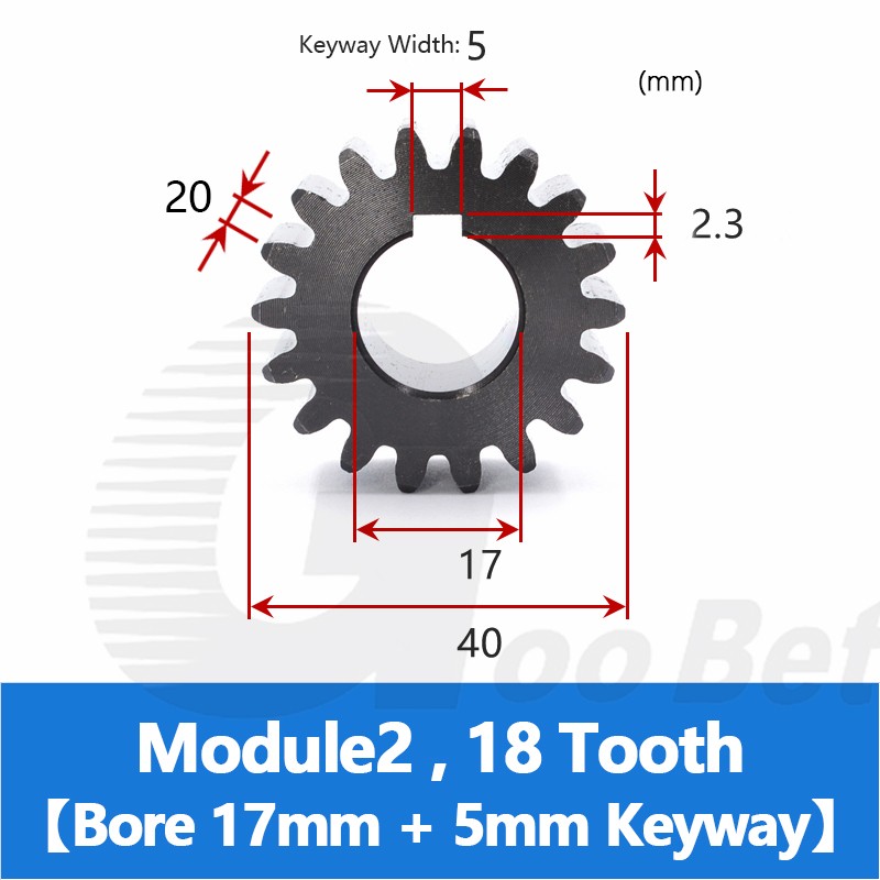 Spur Gear C45 Steel Black Oxided Module 2 Pinion 12-30 Tooth Keyway 10-32mm Flat