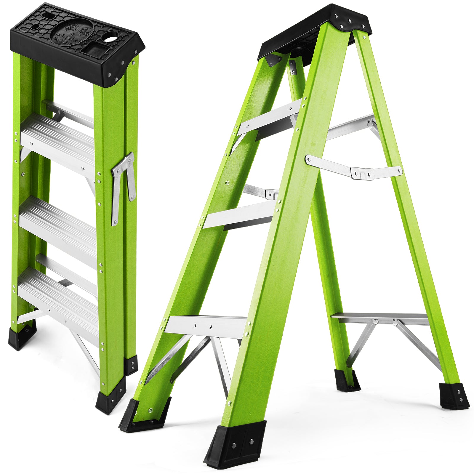 Fiberglass Step Ladder — Non‑Conductive, 330 lb Capacity, Safety Green, 11" Step Spacing