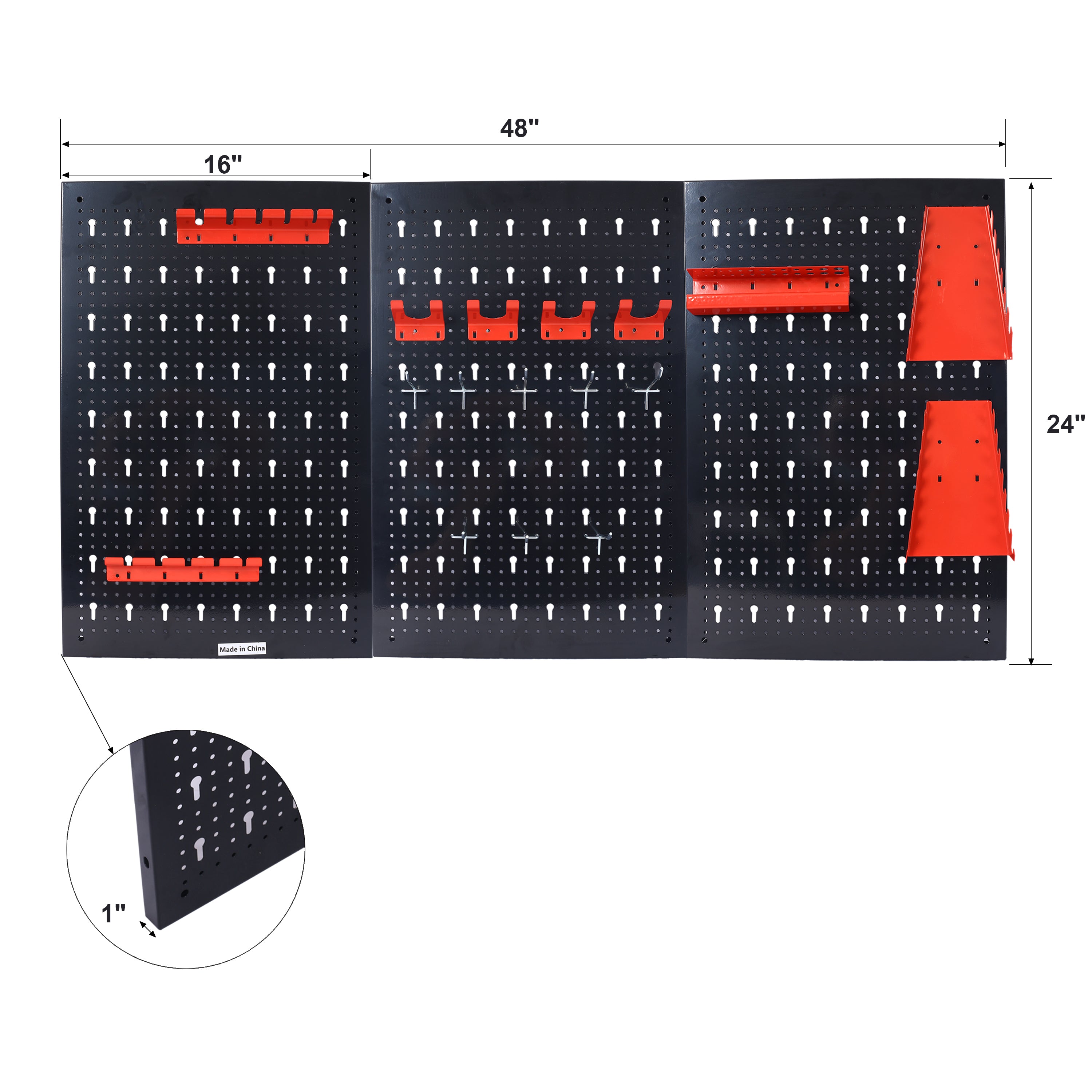 4ft Metal Pegboard Wall Organizer Kit, 48"x24" Garage Tool Storage with Drill Bit Rack, Wrench Rack & Hooks, Black
