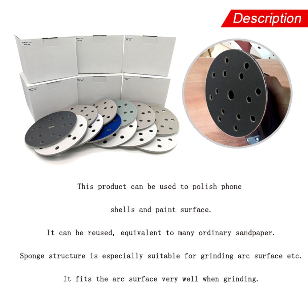 6 Inch（150mm）Hook & Loop Sponge Sandpaper 15 Hole Sanding Discs 300 - 3000 Grit