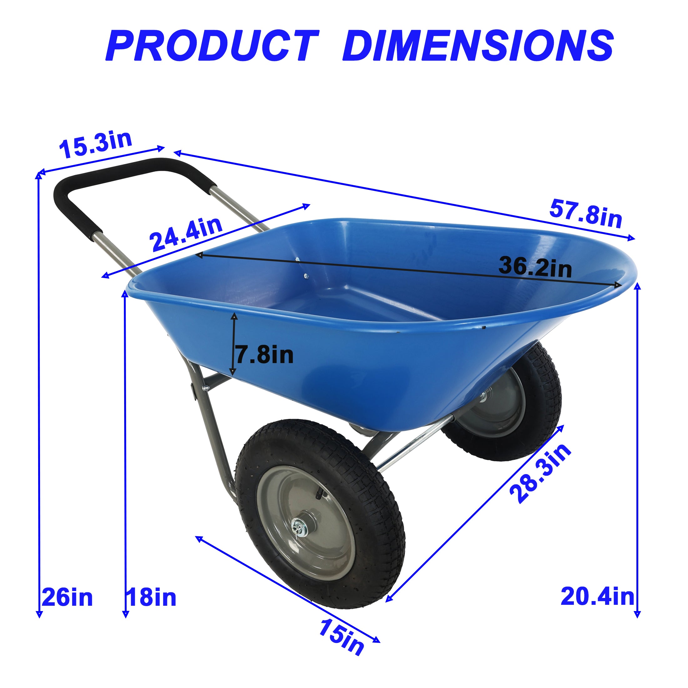 wheel barrow Two wheeled trolley for blue garden 15 inch pneumatic wheel WB189BL