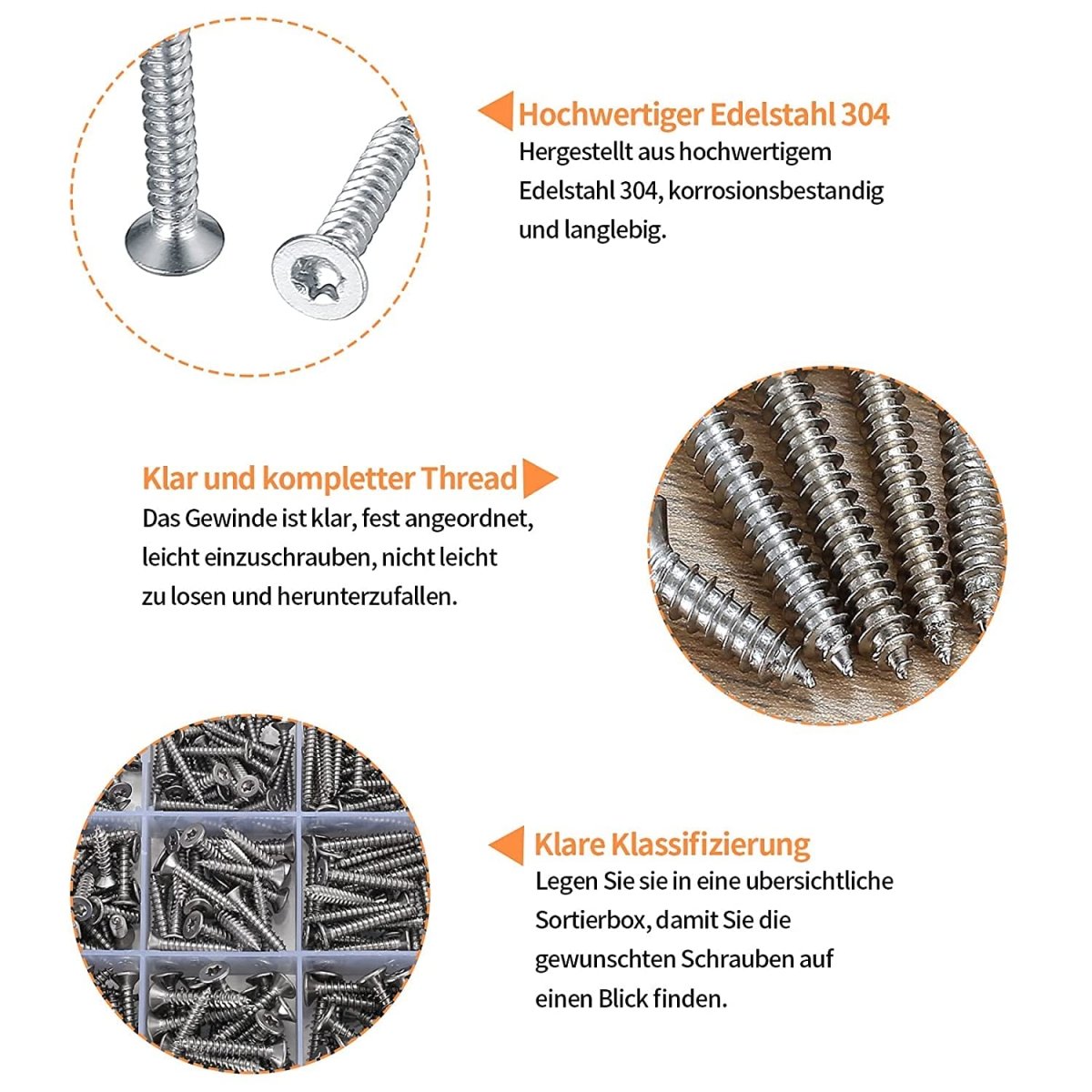 400 pcs tapping screws M3 M3.5 M4 stainless steel countersunk head Trox tapping screw set box - HomeDIYer