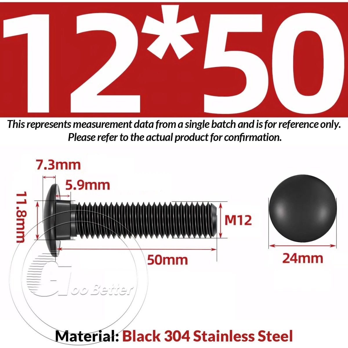 M8 M10 M12 Carriage Bolts – Cup Square Domed Head, Black A2 - 70 Stainless Steel - HomeDIYer