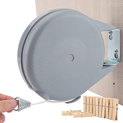 Retractable Clothesline - Portable Heavy Duty Indoor and Outdoor Washing Line - 45 Feet PVC Retracting Clothes Line with Wall Mount Hang The Wet Dry Clothing Laundry - Easy Installation (Grey)