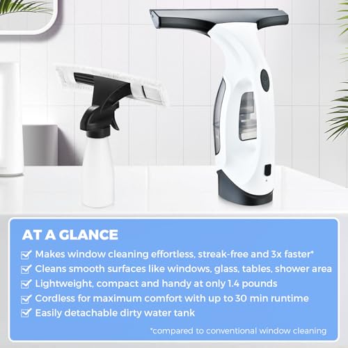 Cordless Window Vacuum Cleaner, Window Cleaner Squeegee Tool Set, Electric Windown Spray Cleaning Tool with 10 inch Squeegee Blade for Showers,Mirrors,Glass,Countertops,and Tiles, 2200mAh - HomeDIYer