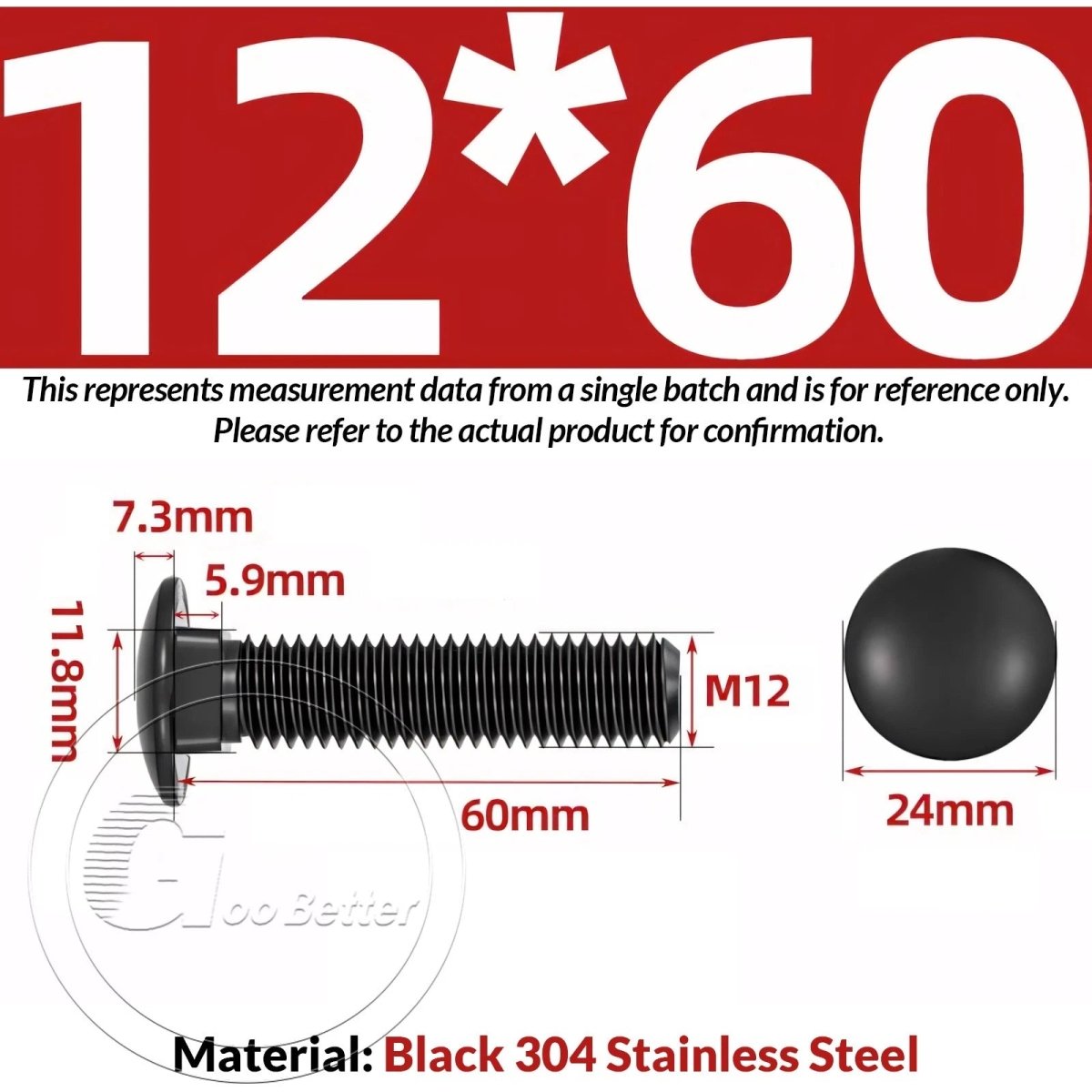 M8 M10 M12 Carriage Bolts – Cup Square Domed Head, Black A2 - 70 Stainless Steel - HomeDIYer