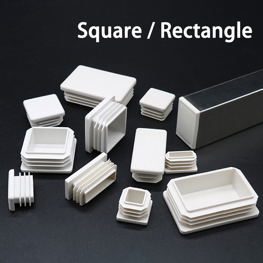 White square/rectangle plastic blanking end caps—ideal for tube pipe inserts & plug bungs, clean finish
