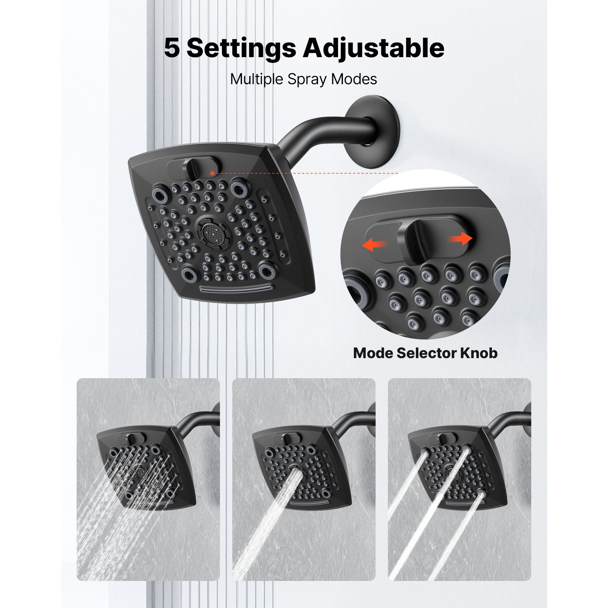 Complete Tub & Shower Faucet Set – 5.1" Rainfall Shower Head, 5 Spray Modes, Pressure Balancing Valve, Matte Black