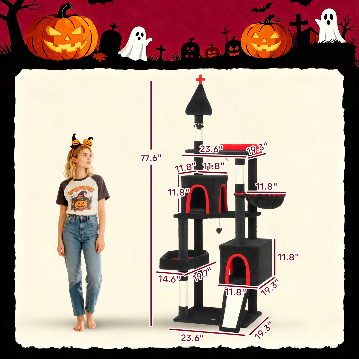 Gothic Cat Tree 77.6-Inch with 2 Condos & Sisal Scratching Posts