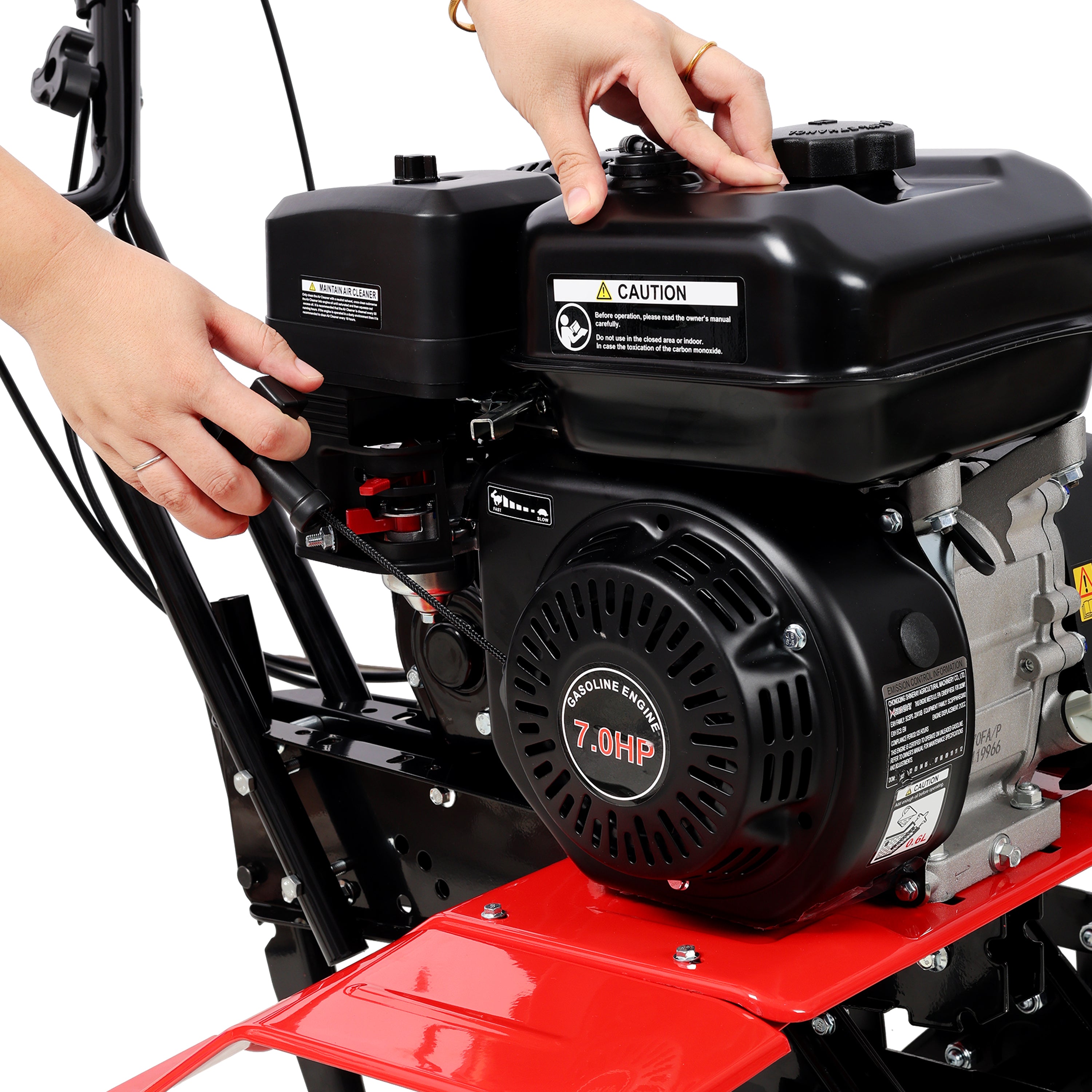 Heavy duty Power tiller, 7HP Gas Engine 212CC, 6 Blades 32.5" Wide and 10" Deep Cultivator - Garden Soil Prep for Planters and Vegetable Beds and More.
