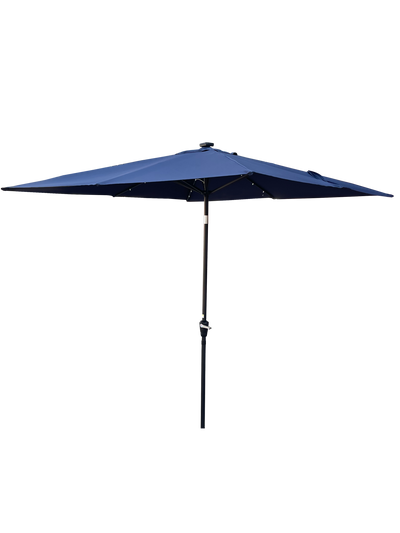 Square 8-Rib Solar LED Patio Umbrella 98x98in Navy Blue Steel Crank Outdoor