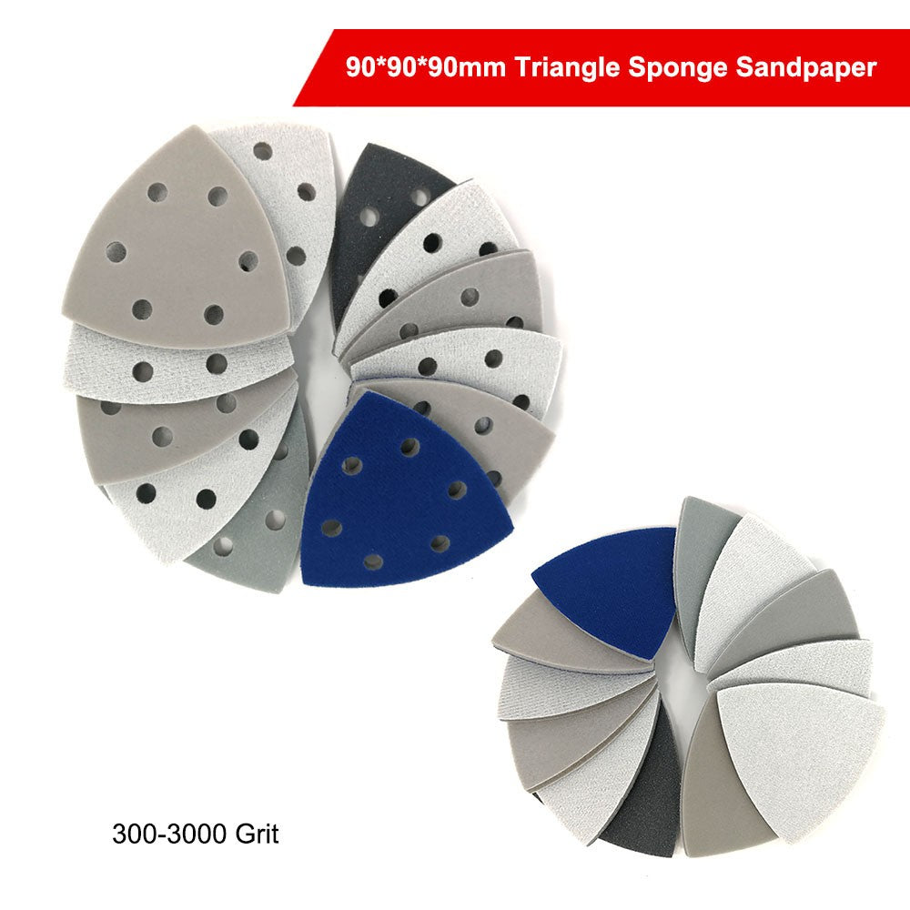 90*90*90mm Triangle Sponge Sandpaper 0 - 6 Hole Sanding Paper Pads Sheets
