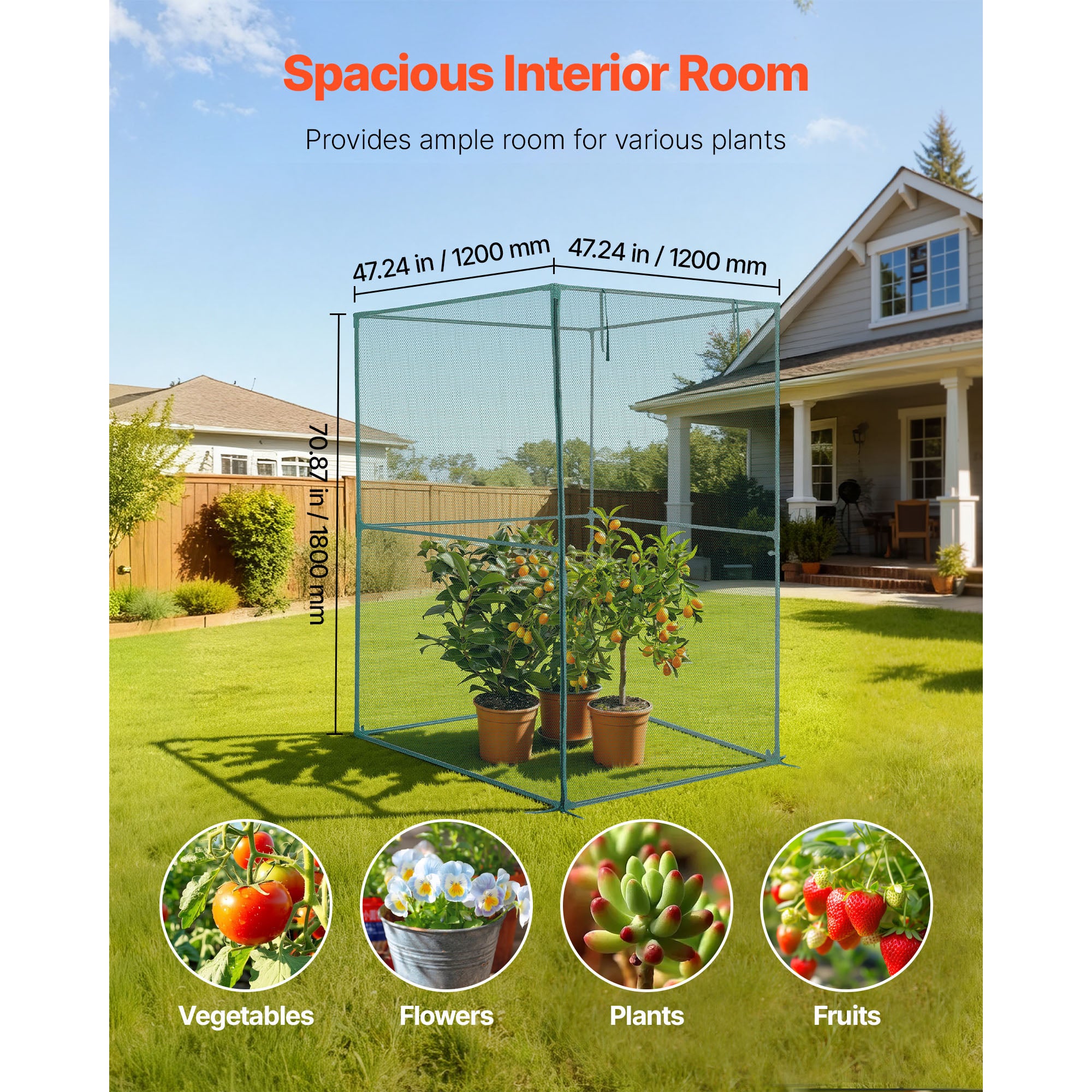 Crop Cage, 3.9 x 3.9 x 5.9 ft Plant Protection Tent with Zippered Door, Wind-Resistant Tall Crop Cage, Easy to Install, Outdoor Raised Bed Cover, Tomato Plant Netting for Garden Patio Lawn