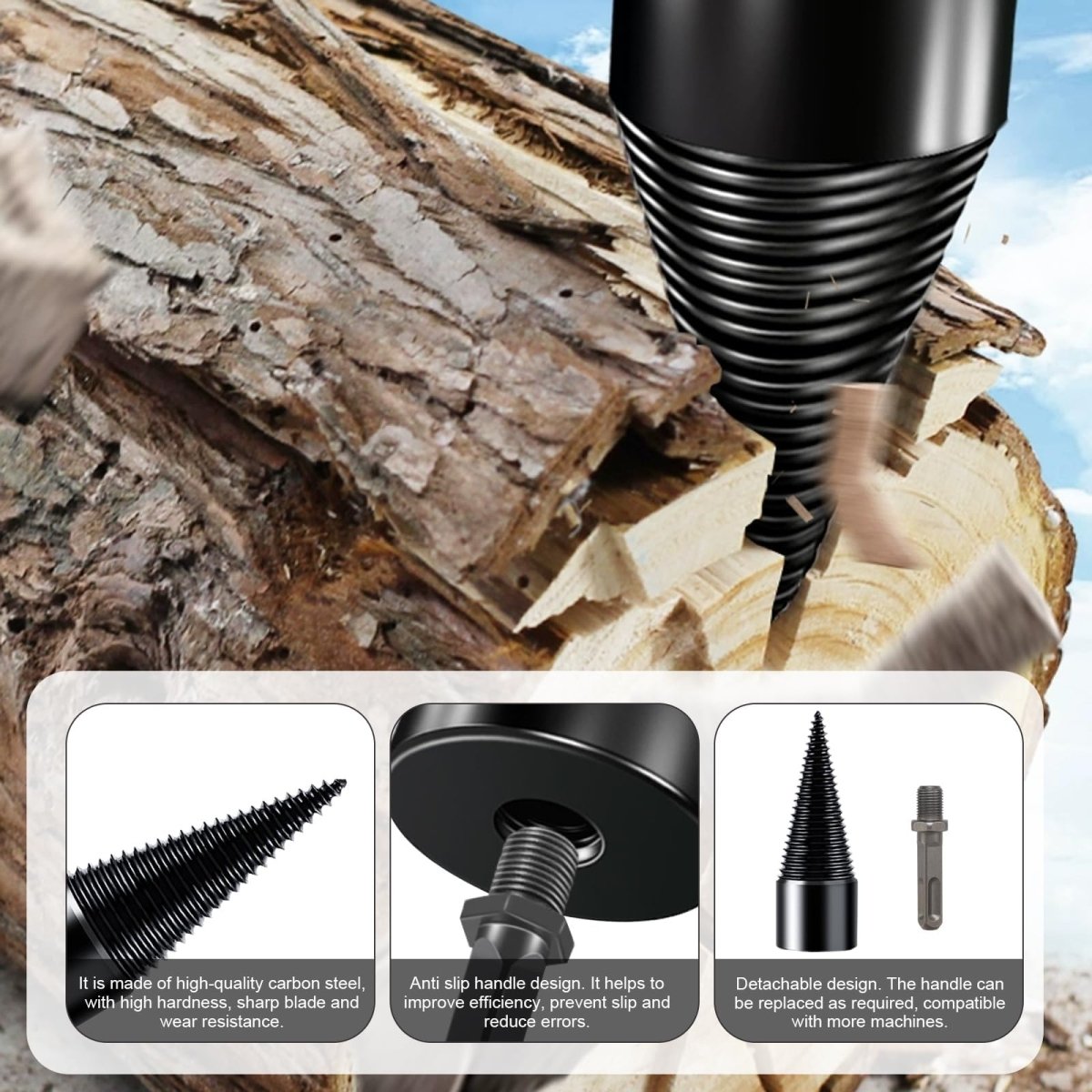 4Pcs Wood Splitter Drill Bit 42mm + 32mm with 3 Drilling Handles Log Splitter Drill Bit - HomeDIYer