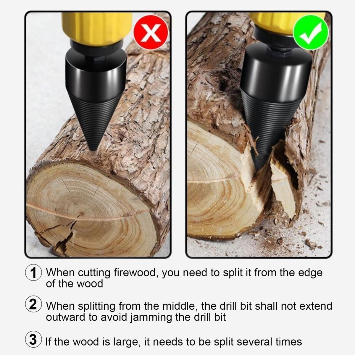 4Pcs Wood Splitter Drill Bit 42mm + 32mm with 3 Drilling Handles Log Splitter Drill Bit - HomeDIYer