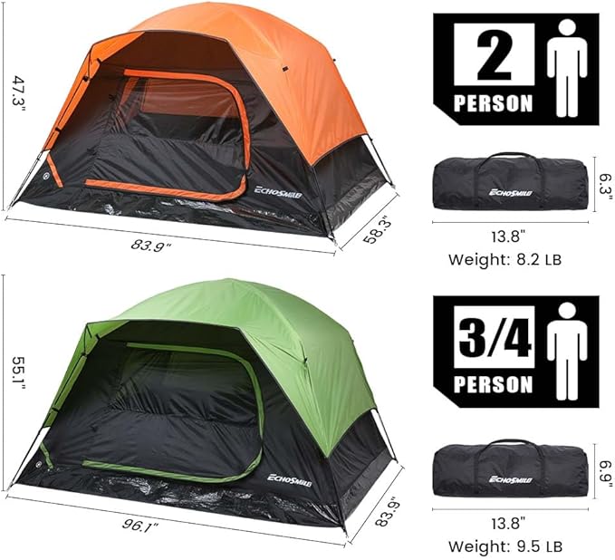 Camping Tent 2/3/4 Person, Waterproof Windproof Double Layer with Rainfly, Easy Setup for Backpacking, Hiking, Mountaineering, Outdoor - HomeDIYer