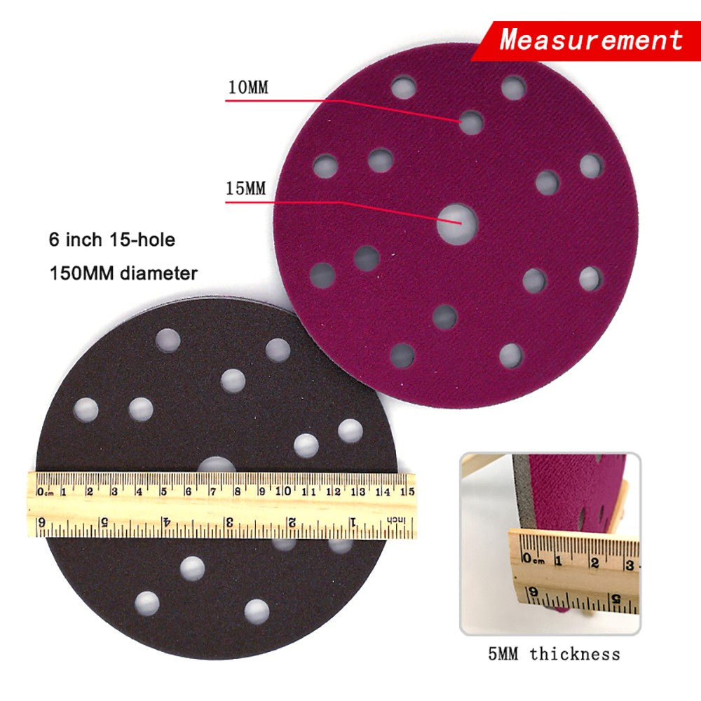 6"（150mm）Hook & Loop Sponge Sandpaper 15 Hole Red Sanding Discs 300 - 2000 Grit