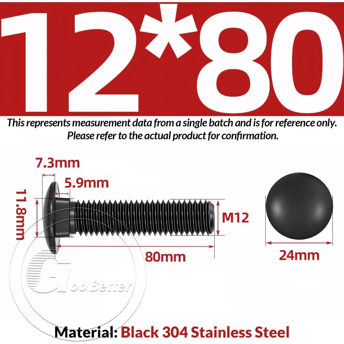 M8 M10 M12 Carriage Bolts – Cup Square Domed Head, Black A2 - 70 Stainless Steel - HomeDIYer