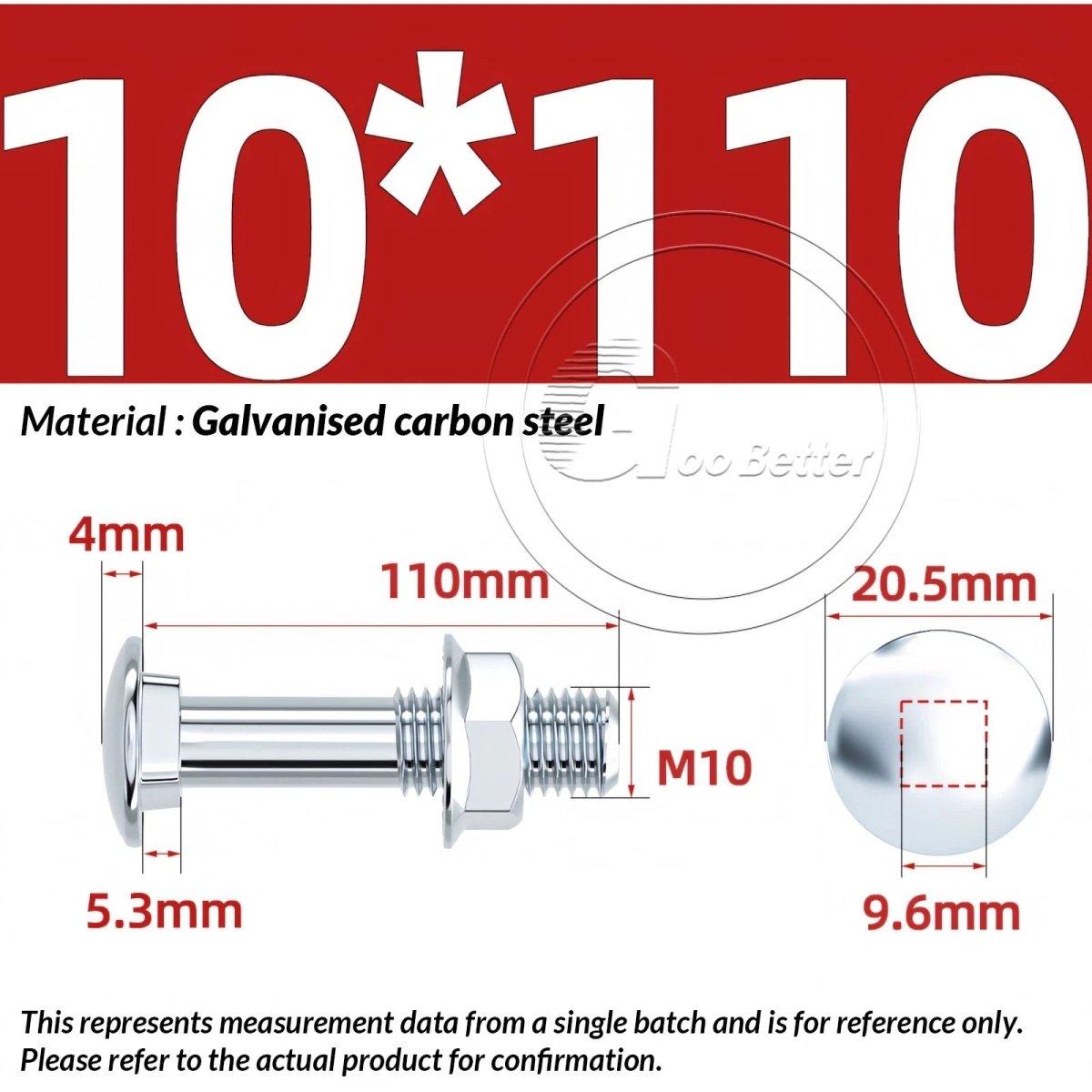M8 M10 M12 Carriage Bolts with Hex Nuts — Zinc - Plated Steel, Full & Partial Thread - HomeDIYer