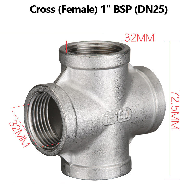 304 Stainless Steel BSP Pipe Fittings — Tee, Cross & Reducing Connectors 1/8"–2"