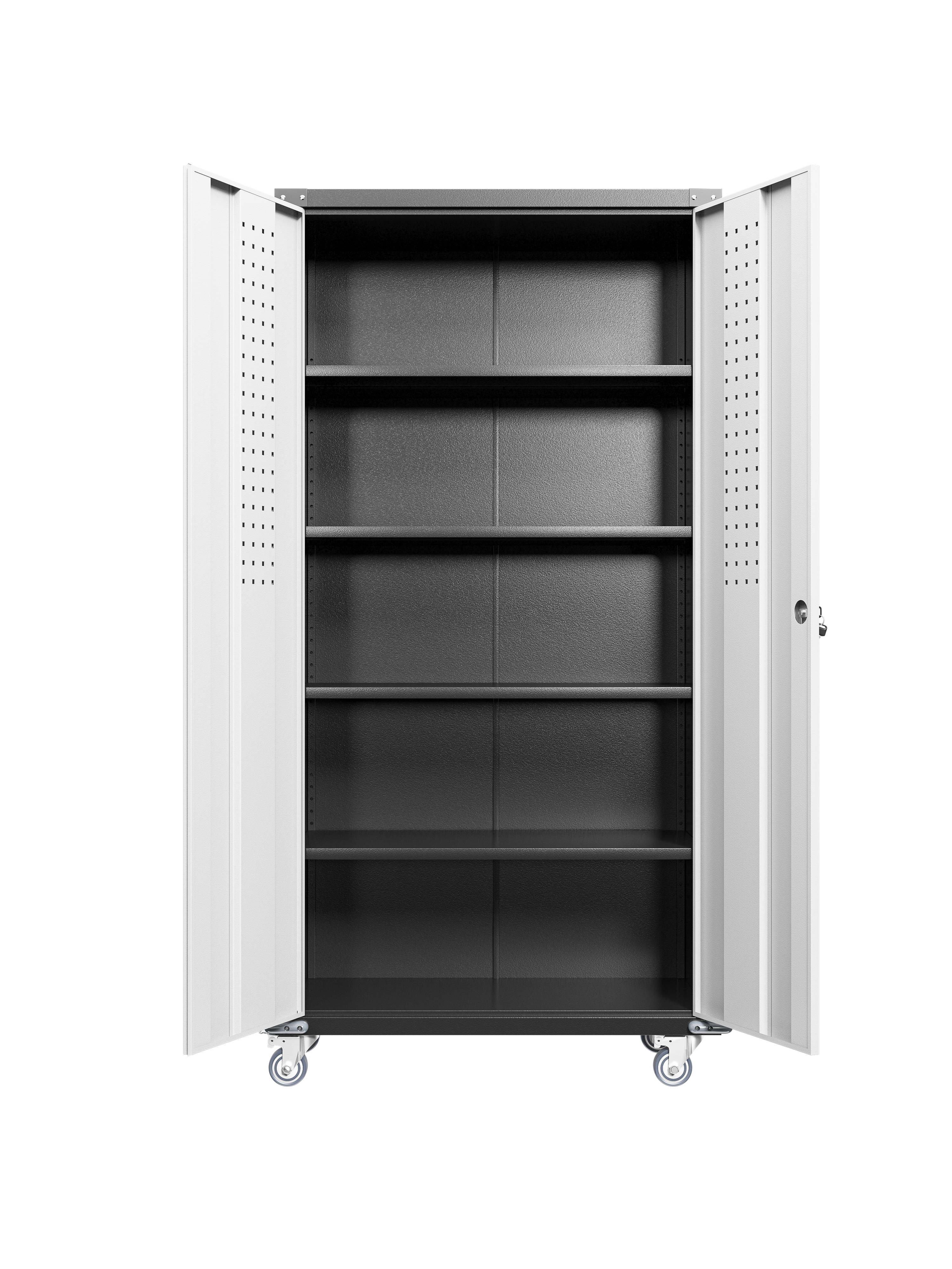 Garage Storage Cabinets with Locking Doors & 4 Adjustable Shelves – Heavy Duty Metal Cabinet with Casters