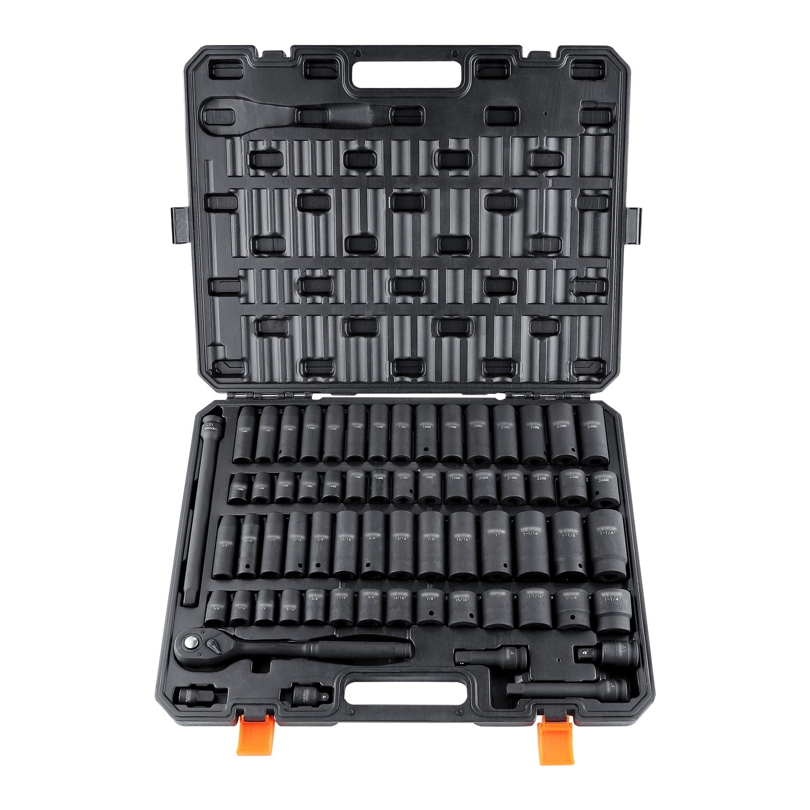 65‑Piece 1/2" Drive Impact Socket Set — SAE & Metric, 6‑Point Cr‑V Steel, Black Case