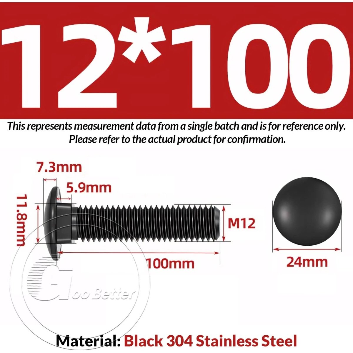 M8 M10 M12 Carriage Bolts – Cup Square Domed Head, Black A2 - 70 Stainless Steel - HomeDIYer
