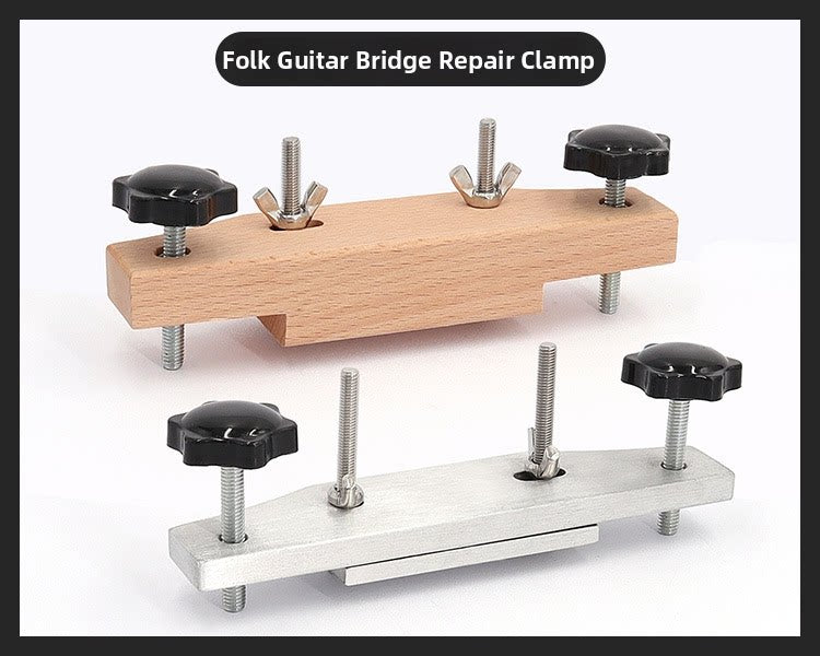 Acoustic Guitar Bridge Gluing Clamp Set – Saddle & Bridge Repair Fixing Tool for Folk Guitar (Solid Wood & Metal)