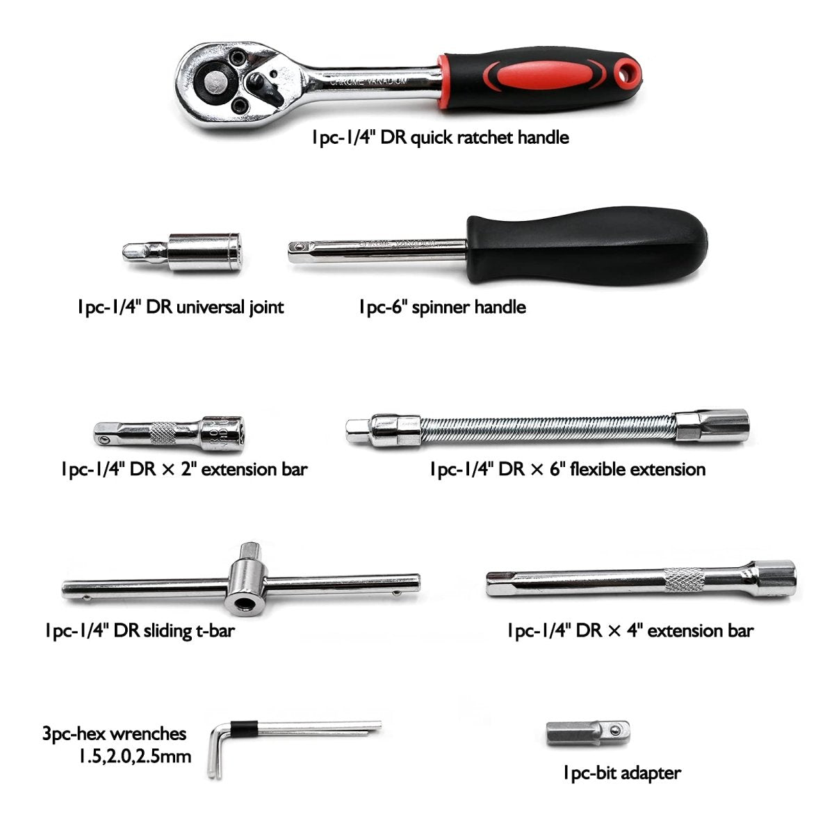 46 Pieces 1/4 inch Drive Socket Ratchet Wrench Set, with Bit Socket Set Metric and Extension Bar for Auto Repairing and Household, with Storage Case - HomeDIYer