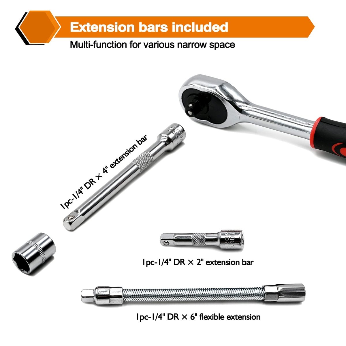 46 Pieces 1/4 inch Drive Socket Ratchet Wrench Set, with Bit Socket Set Metric and Extension Bar for Auto Repairing and Household, with Storage Case - HomeDIYer
