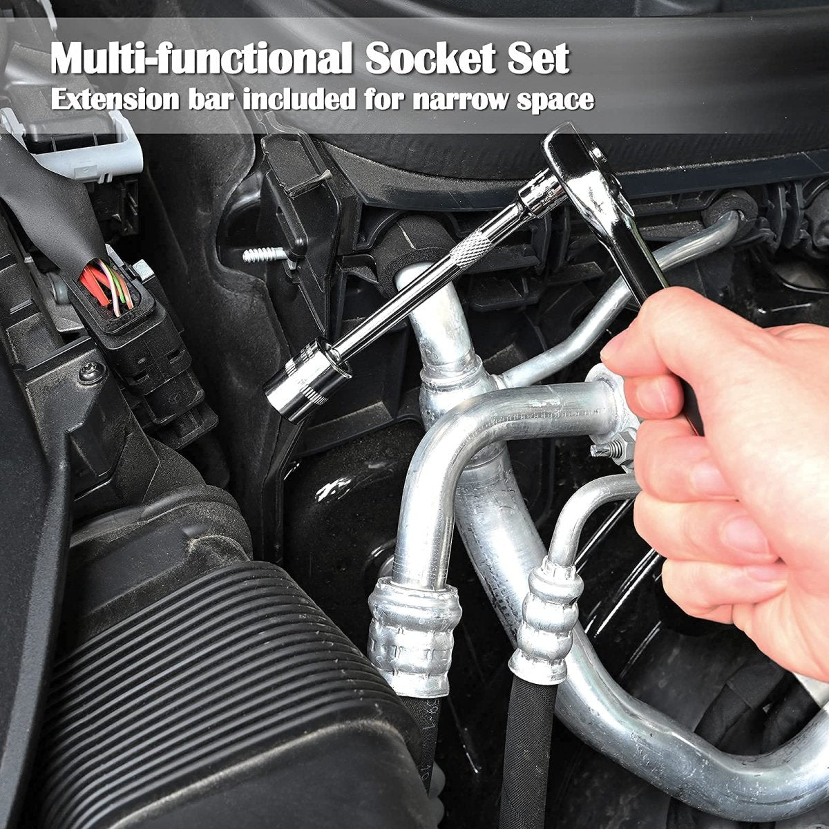 46 Pieces 1/4 inch Drive Socket Ratchet Wrench Set, with Bit Socket Set Metric and Extension Bar for Auto Repairing and Household, with Storage Case - HomeDIYer