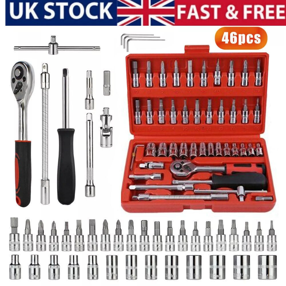 46Pcs 1/4" Drive Socket Set & Screwdriver Bits Ratchet Wrench Drill Bits Set