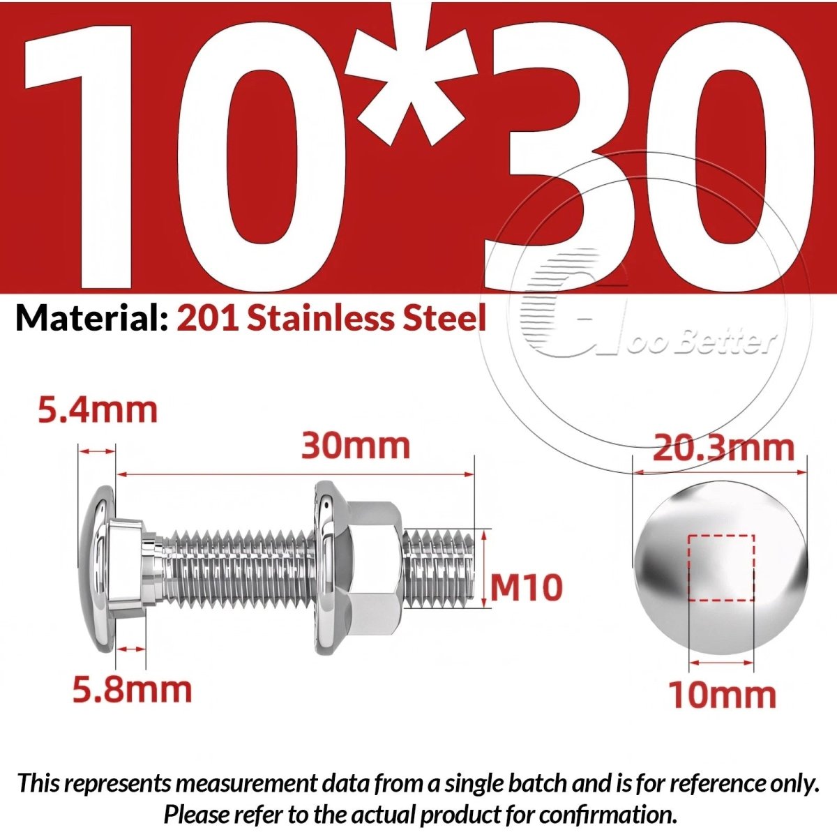 M5–M12 Carriage Bolts with Nuts | Cup Square Domed Head | 201 Stainless Steel - HomeDIYer