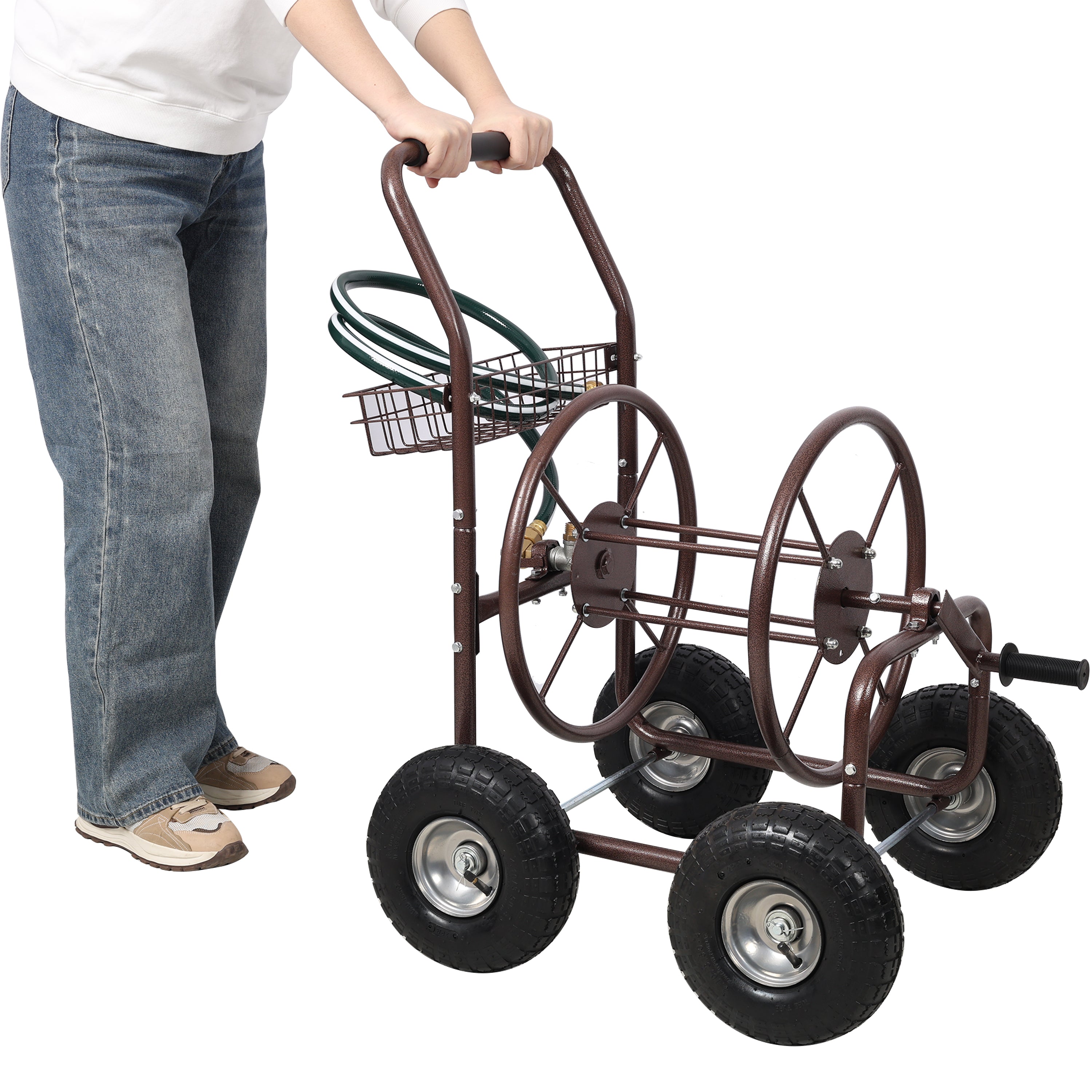 Expressions Metal Hose Reel Cart with Wheels - Heavy Duty Hose Caddie - 250 Ft Hose Capacity