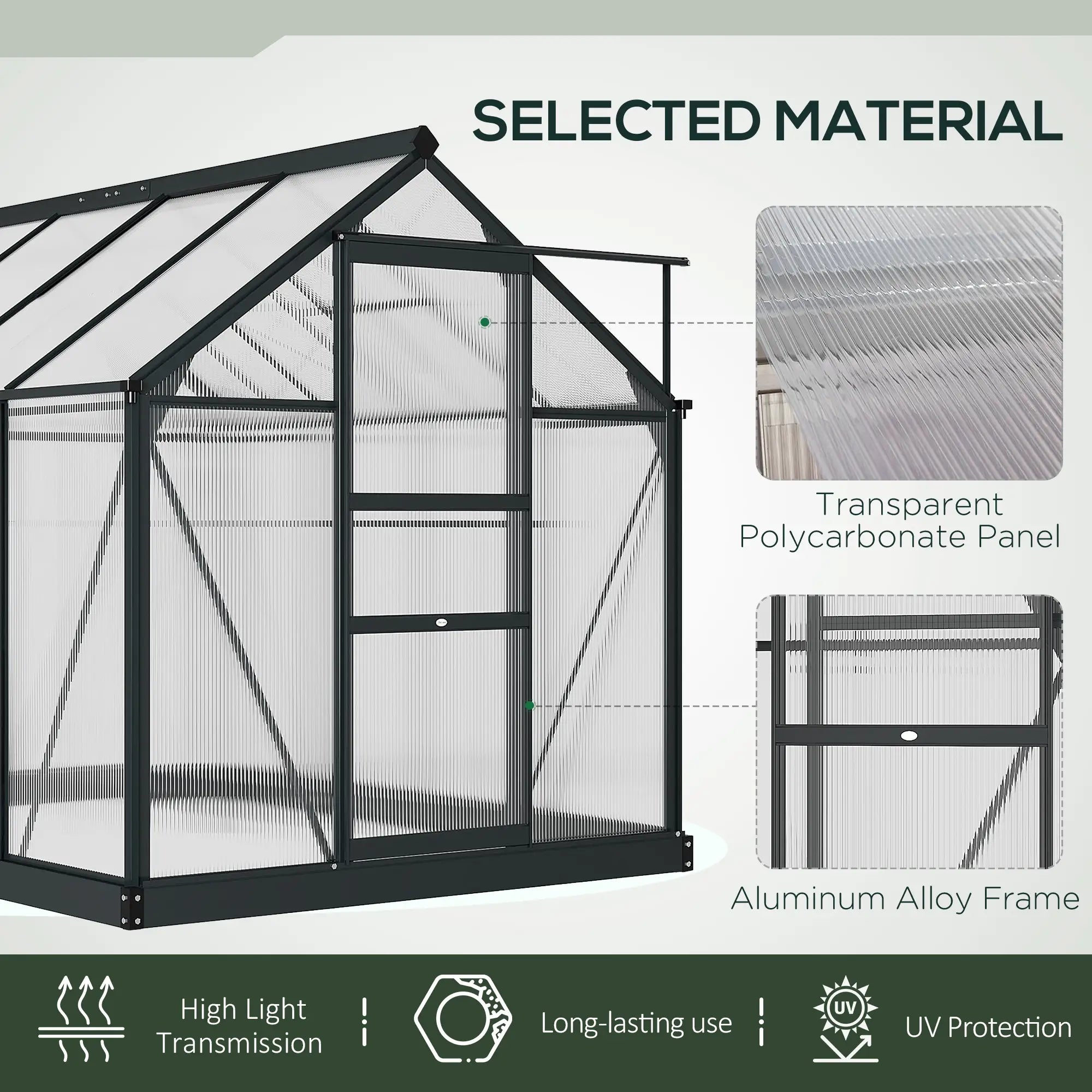 6.2ft x 8.3ft x 6.6ft Heavy‑Duty Aluminum Walk‑In Greenhouse — Polycarbonate Panels Sliding Door & Rooftop Vent Gray