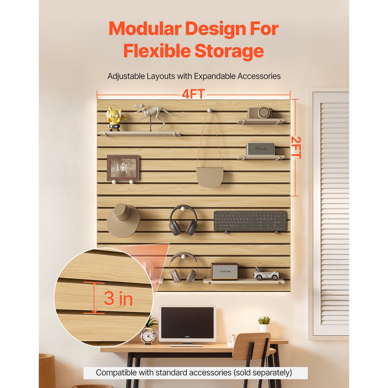 4 x 4 ft SlatWall Paneling MDF Natural Garage Slatwall with Modular Design