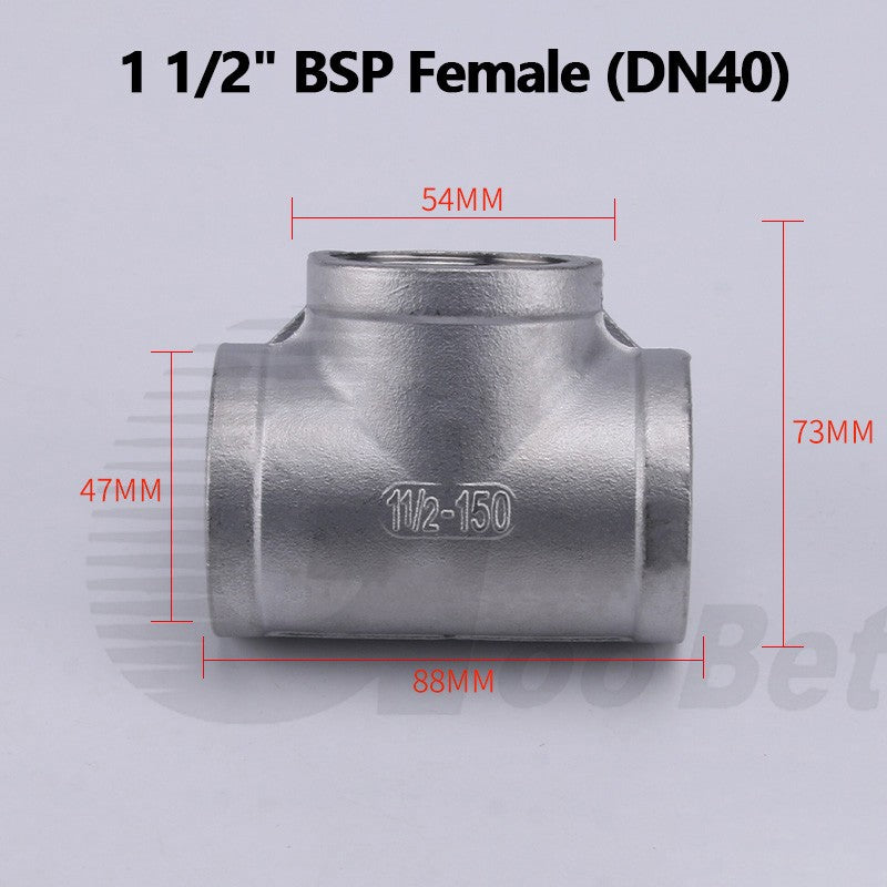 304 Stainless Steel BSP Tee Pipe Fitting — Male & Female Thread, 1/2" to 2"