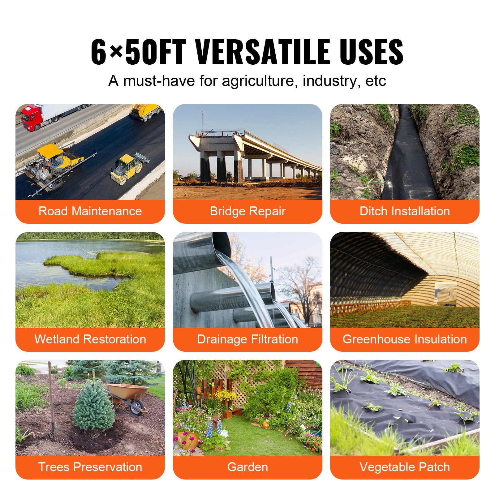 6ft x 50ft Heavy‑Duty 8oz Non‑Woven Geotextile Fabric — Professional Weed Barrier & Ground Cover