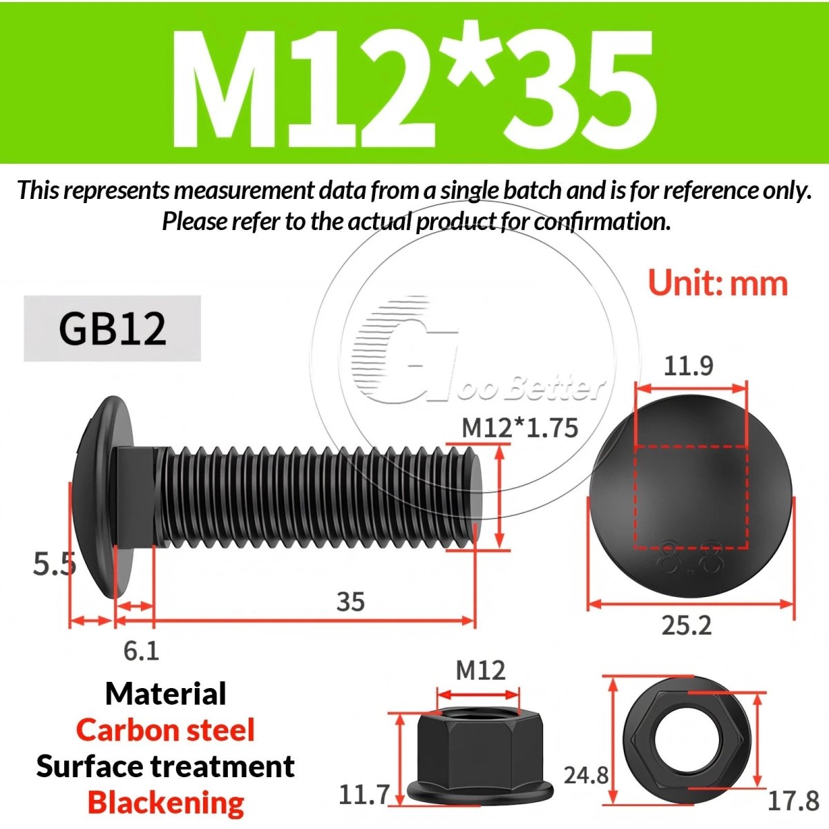 Black Carriage Bolts Grade 8.8 | M6–M24 Cup Square Domed Head Screws - HomeDIYer